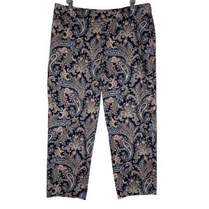 Pendleton Women’s Paisley Print Cotton Blend Ankle Pants Sz 14 Navy Coral Strech